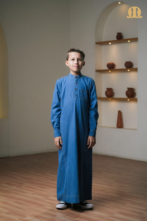 Navy Migi Denim Thobe Kids