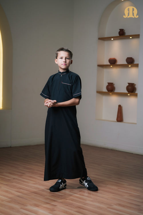 Black Basico Half Sleeve Thobe Kids