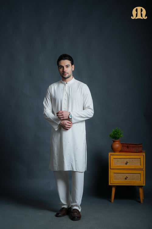 Fadeel Cream Kurta Set Men