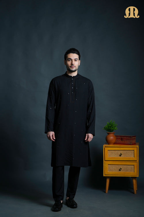 Fadeel Black Kurta Set Men
