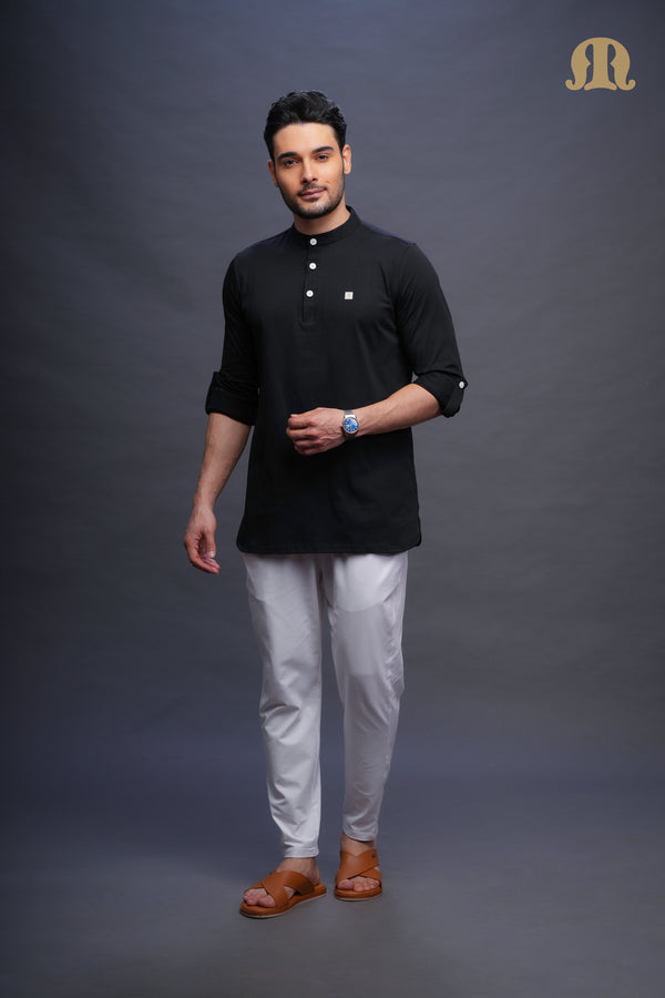 Asticus Knitted Short Kurta Payjama Set Black Men