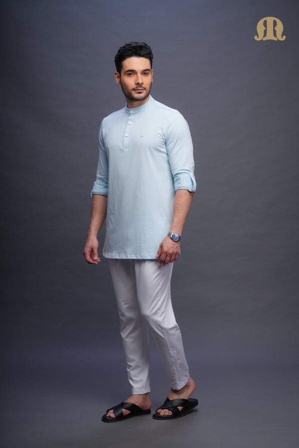 Asticus Knitted Short Kurta Payjama Set Sky Blue Men