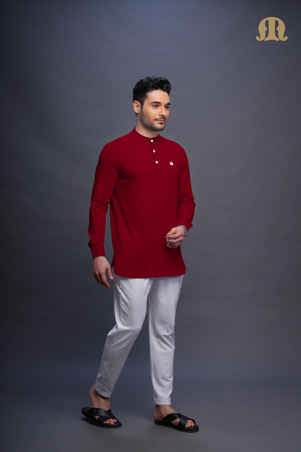 Asticus Knitted Short Kurta Payjama Set Maroon Men