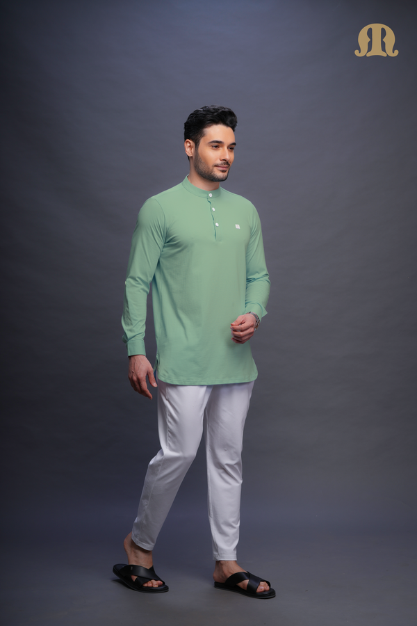 Asticus Knitted Short Kurta Payjama Set Green Men