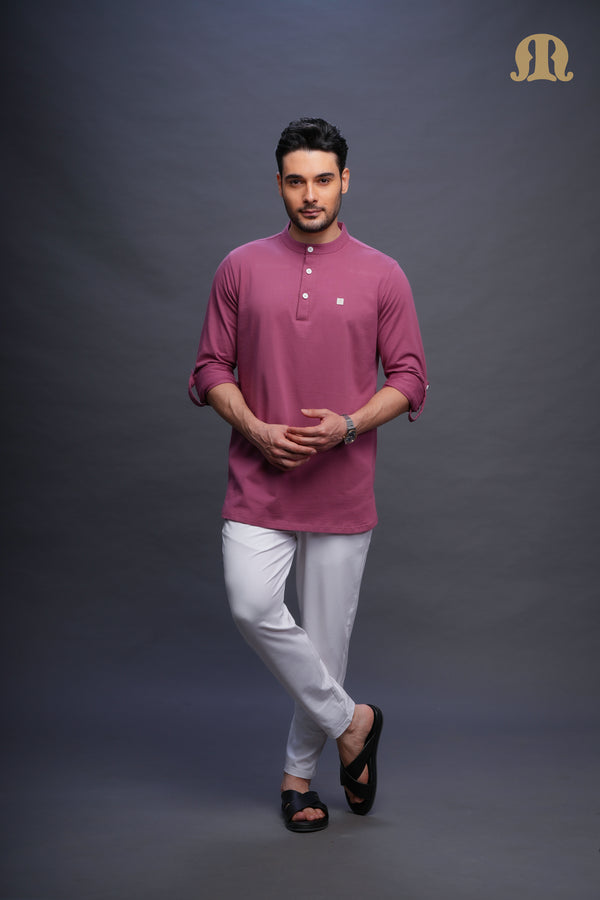 Asticus Knitted Short Kurta Payjama Set Pink Men