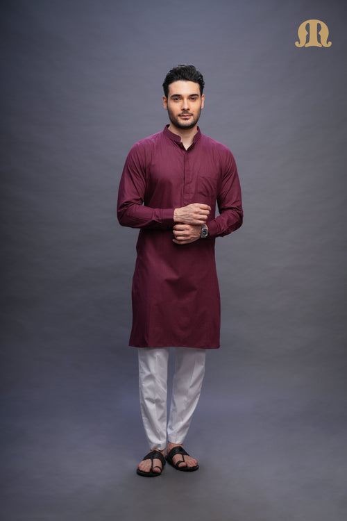 Rusal Stripe Kurta Maroon Set Men