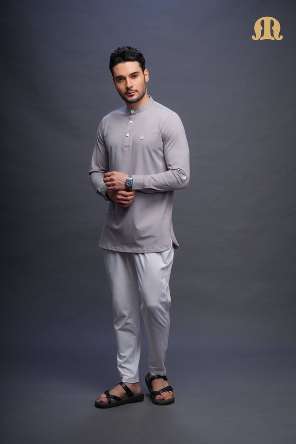 Asticus Knitted Short Kurta Payjama Set L Grey Men