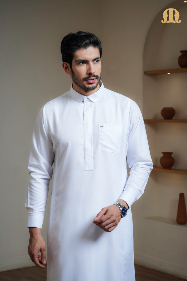 Iraf Embroidered Qatari White Thobe Mens