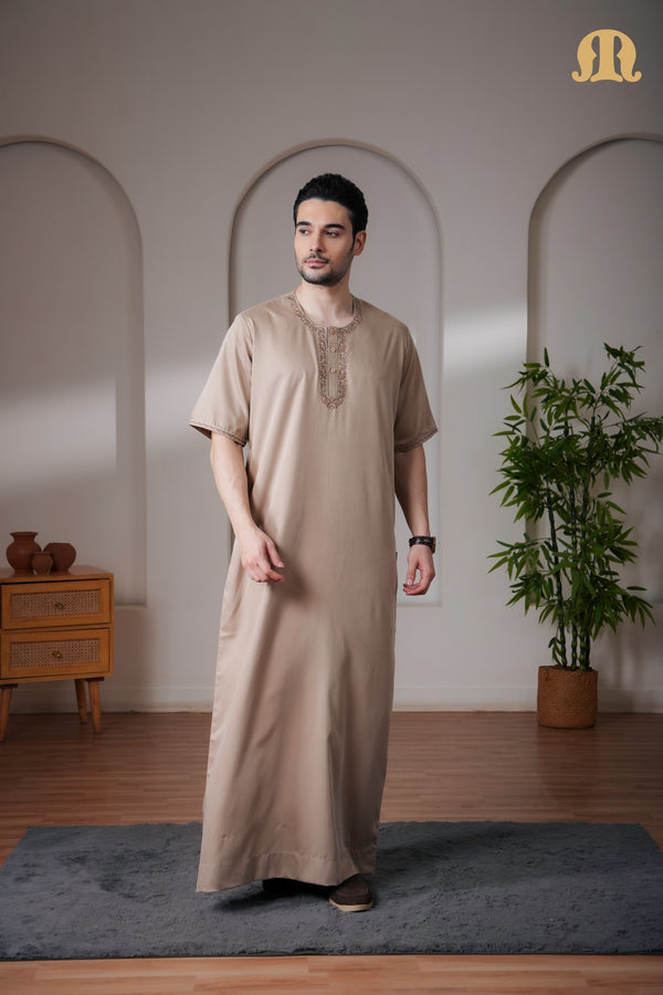 Beige Andak Half Sleeve Thobe Mens