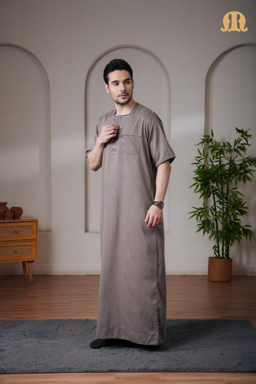 Daqiq Brown Half Sleeve Thobe Mens