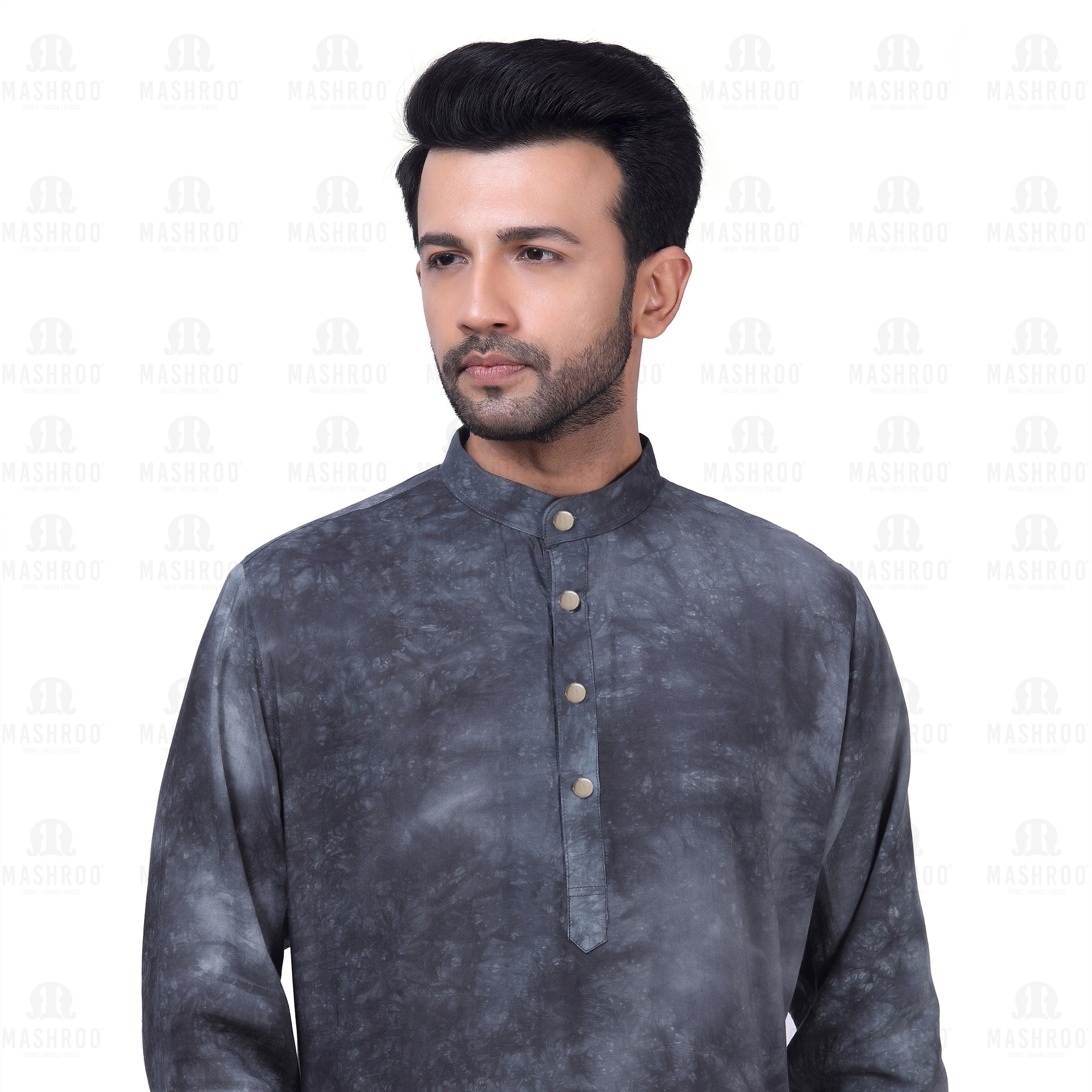 Grey Tie Dye Kurta Set for Men - Mashroo
