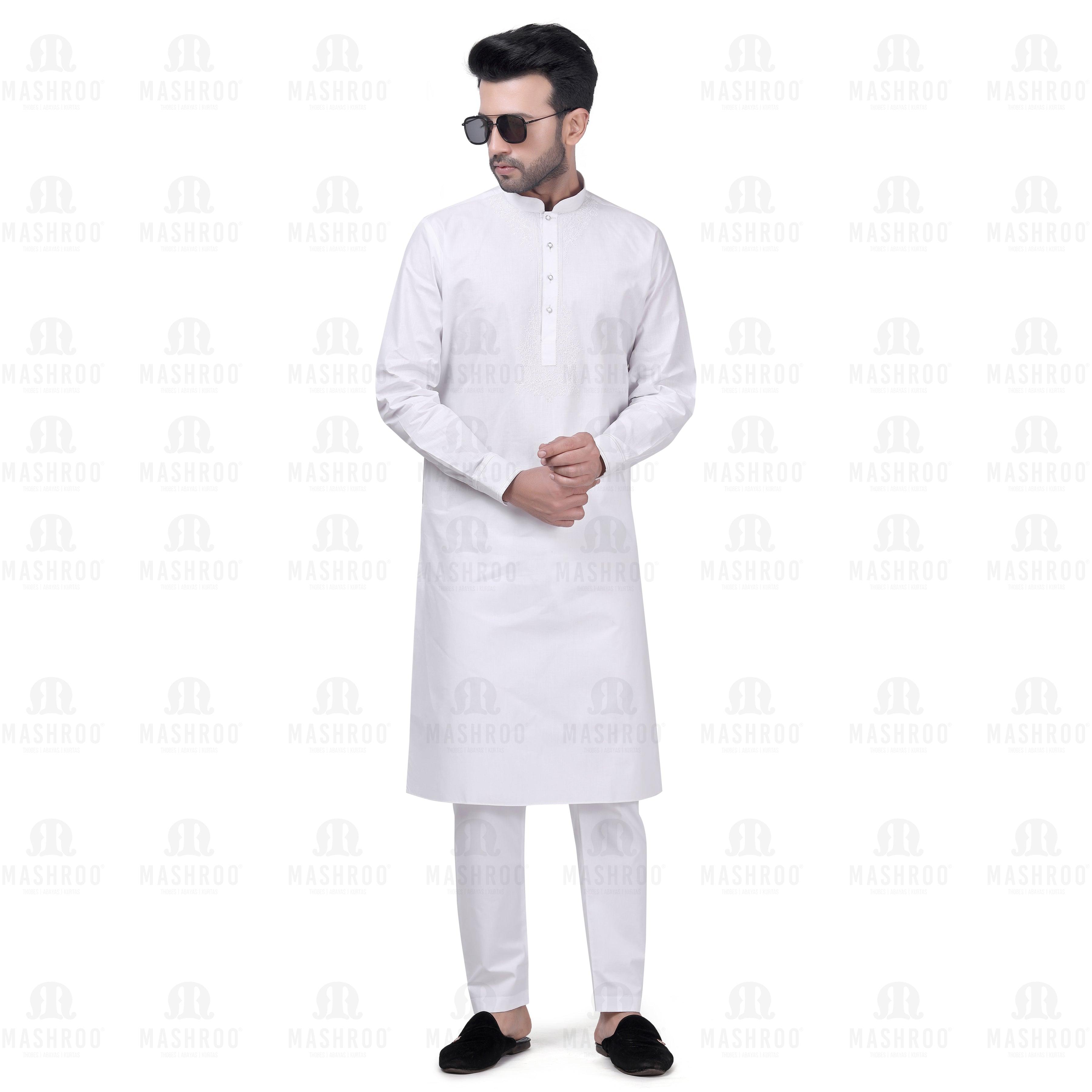 Yuksek Floral Kurta Set Men White - Mashroo