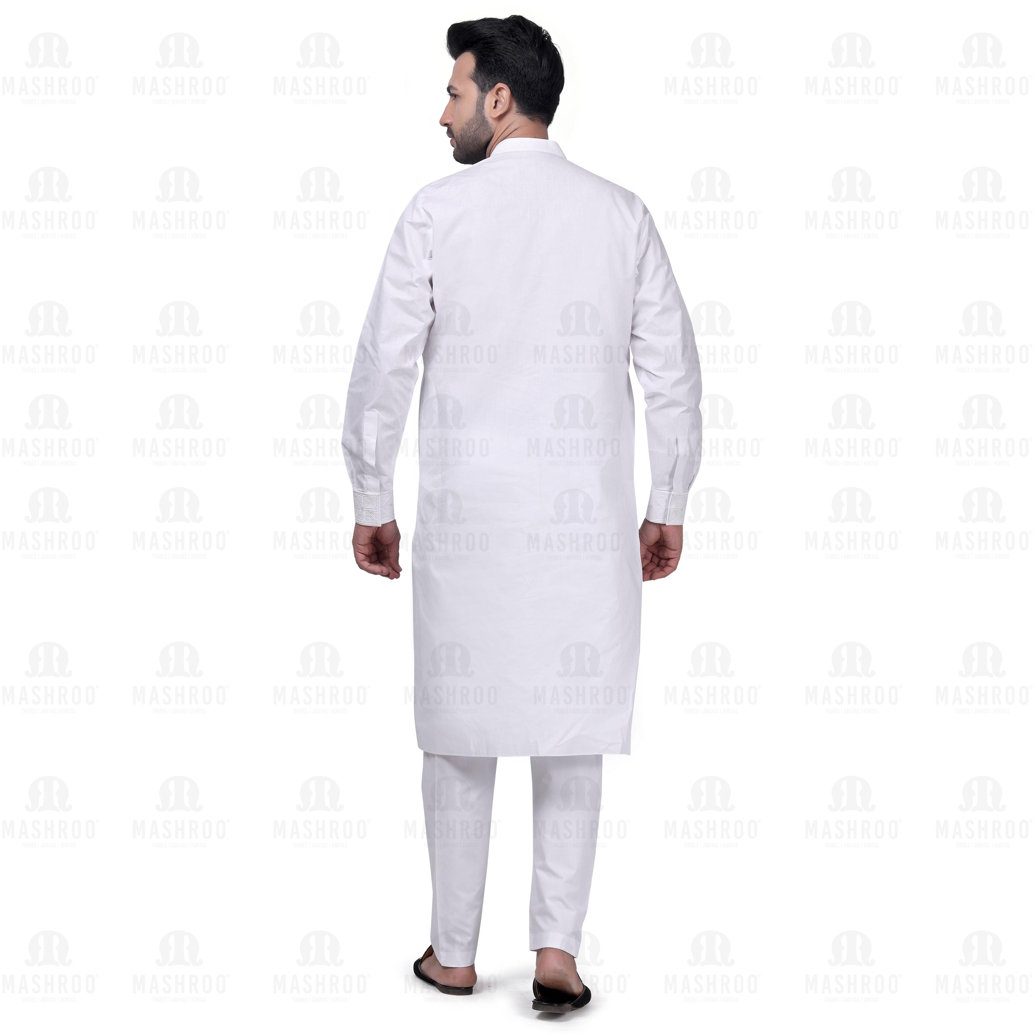 Yuksek Geometric Kurta Set Men White - Mashroo