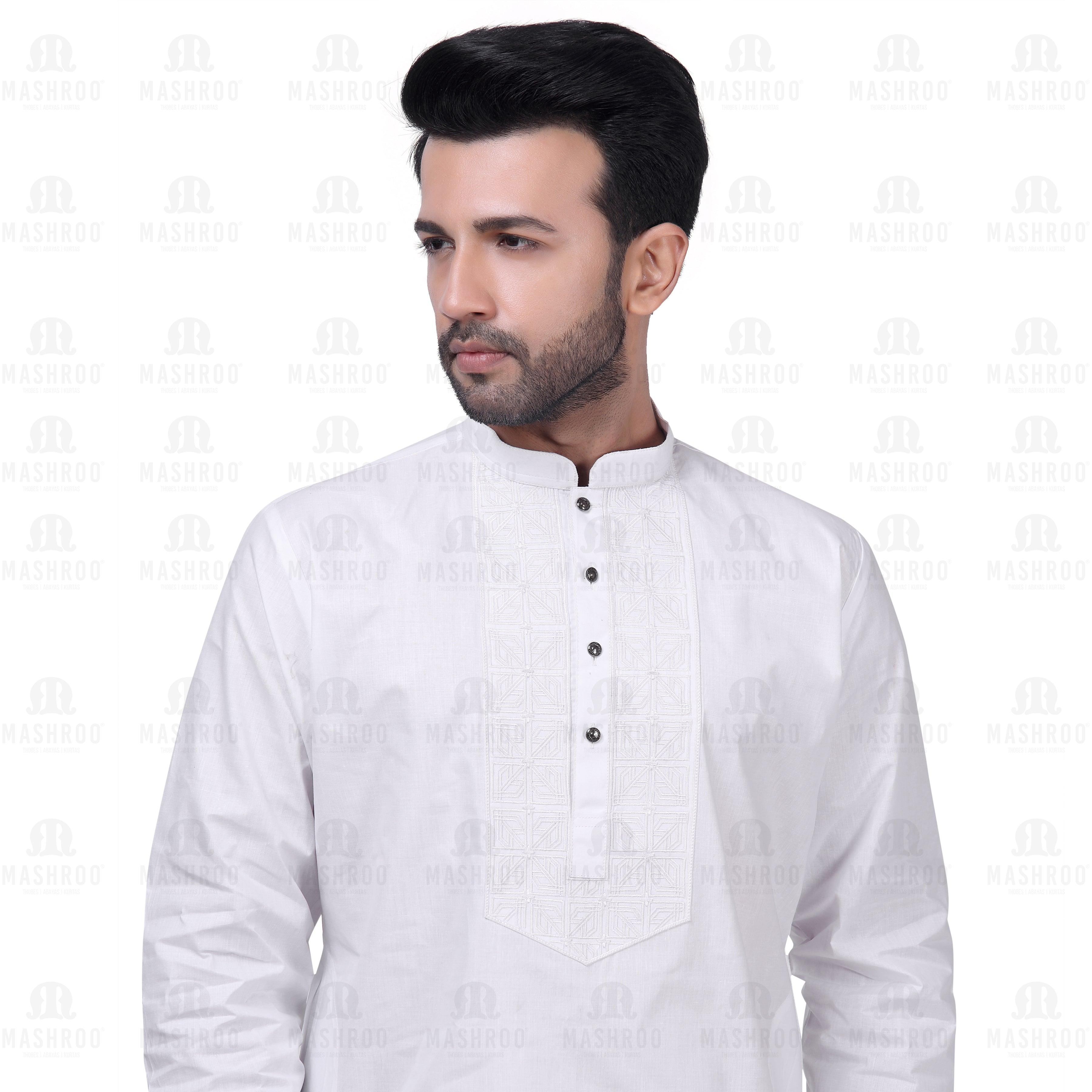 Yuksek Geometric Kurta Set Men White - Mashroo