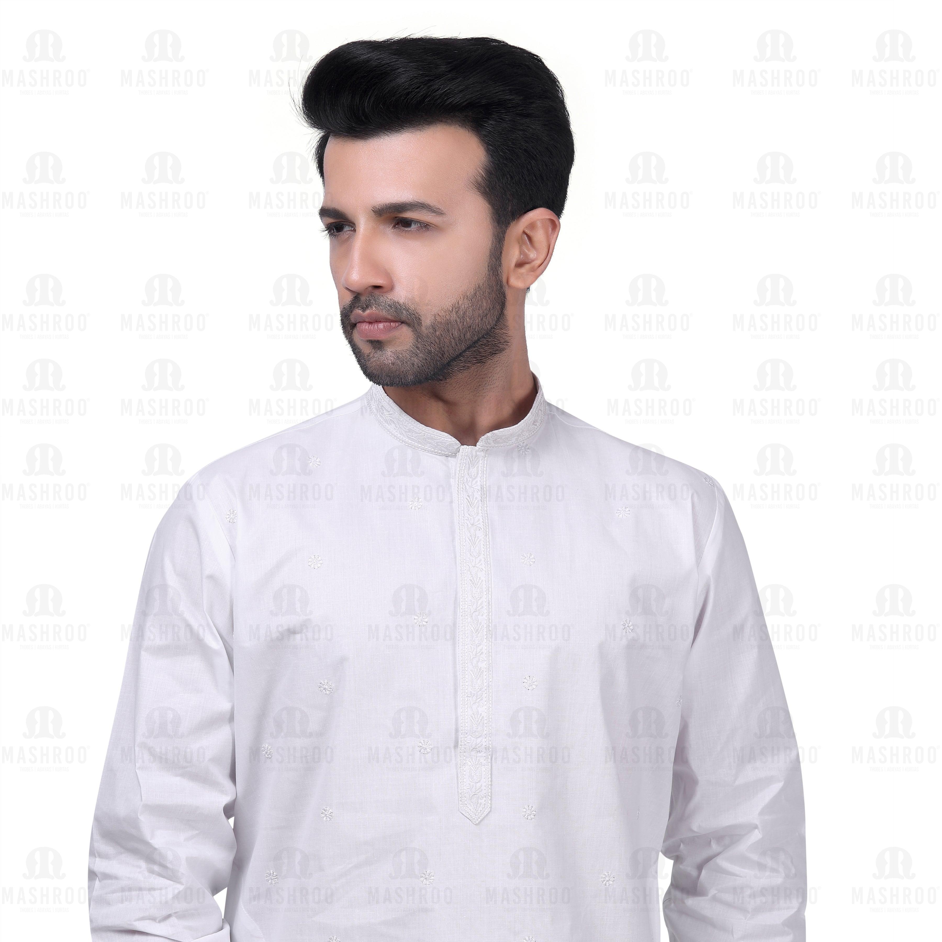 Yuksek Motif Kurta Set Men White - Mashroo