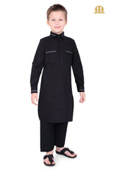 Black Riwaya Pathani Suit for Kids - Mashroo