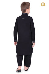 Black Riwaya Pathani Suit for Kids - Mashroo