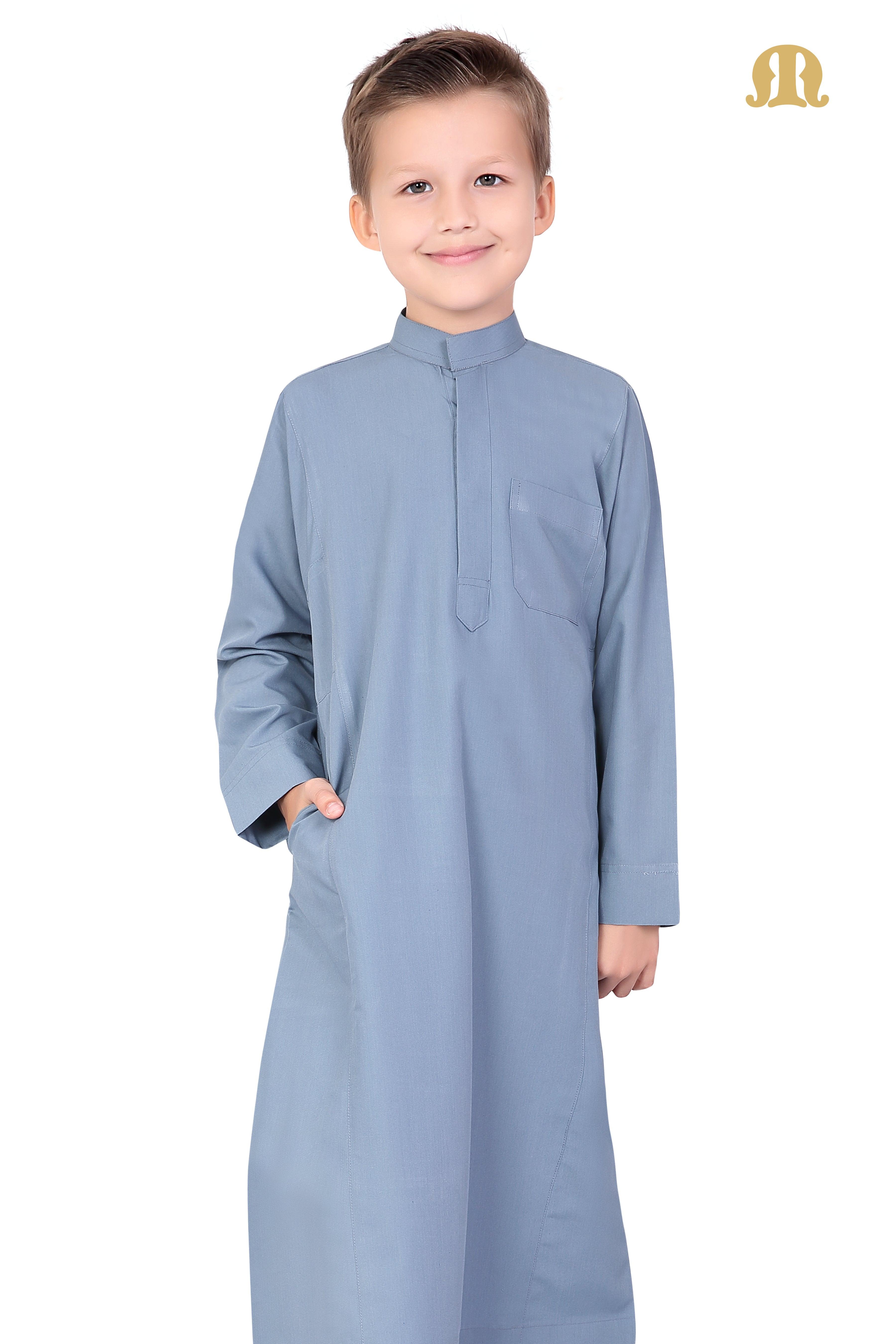 Powder Blue Aplos Saudi Thobe for Kids - Mashroo