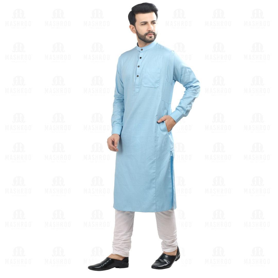 Sky Blue Kali Kurta for Men - Mashroo