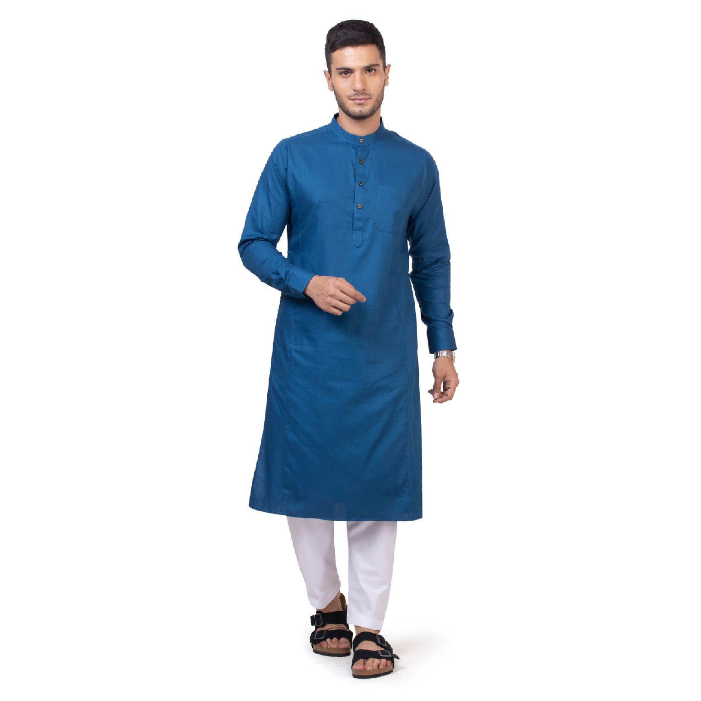 Royal Blue Kali Kurta with Pajama for Men - Mashroo