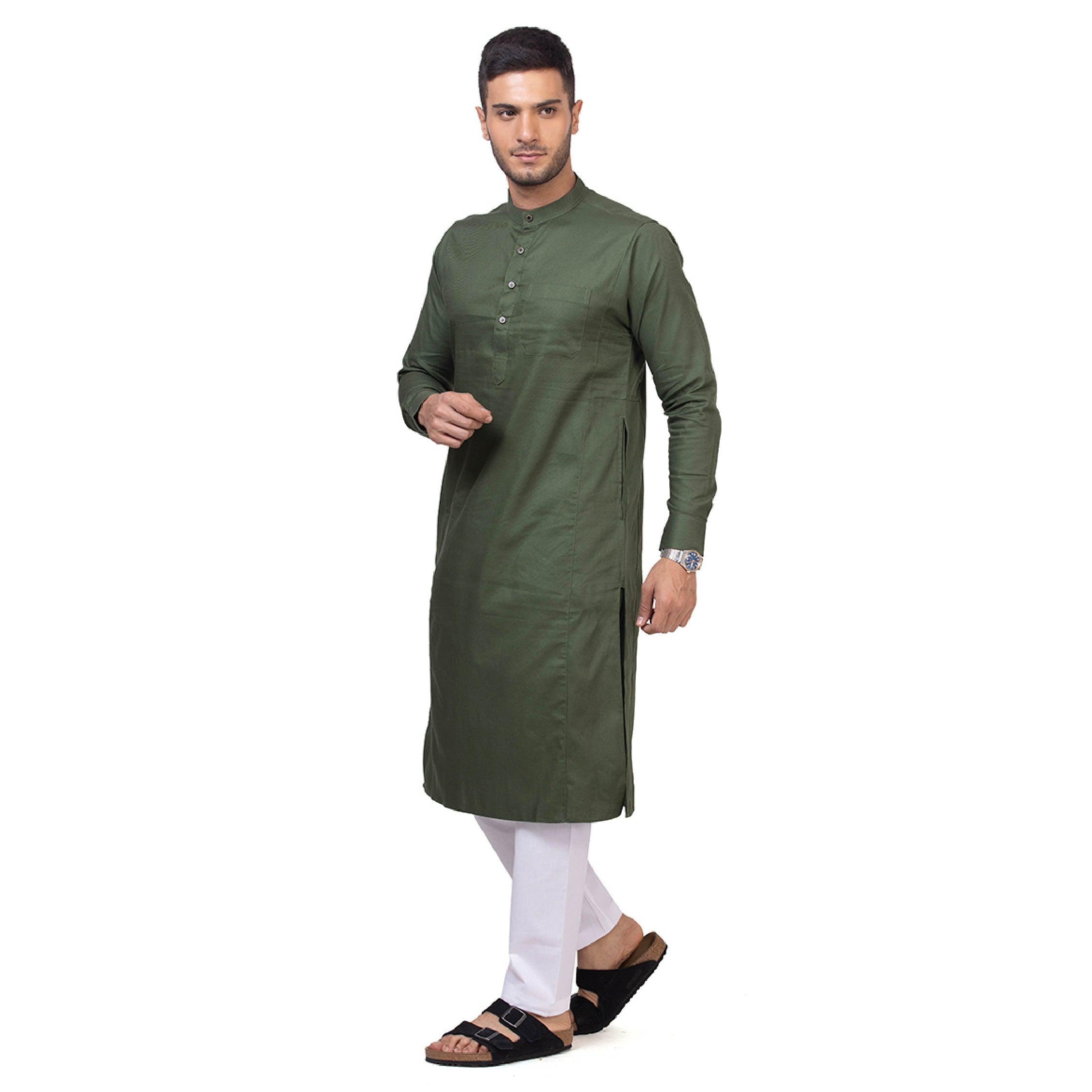 Green Kali Kurta with Pajama for Men - Mashroo