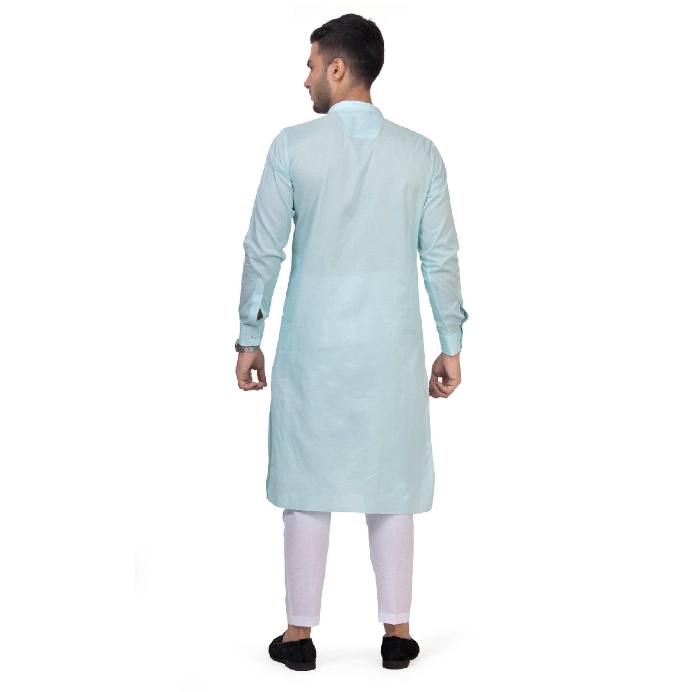 Aqua Blue Grazia Embroidered Kurta Set for Men - Mashroo