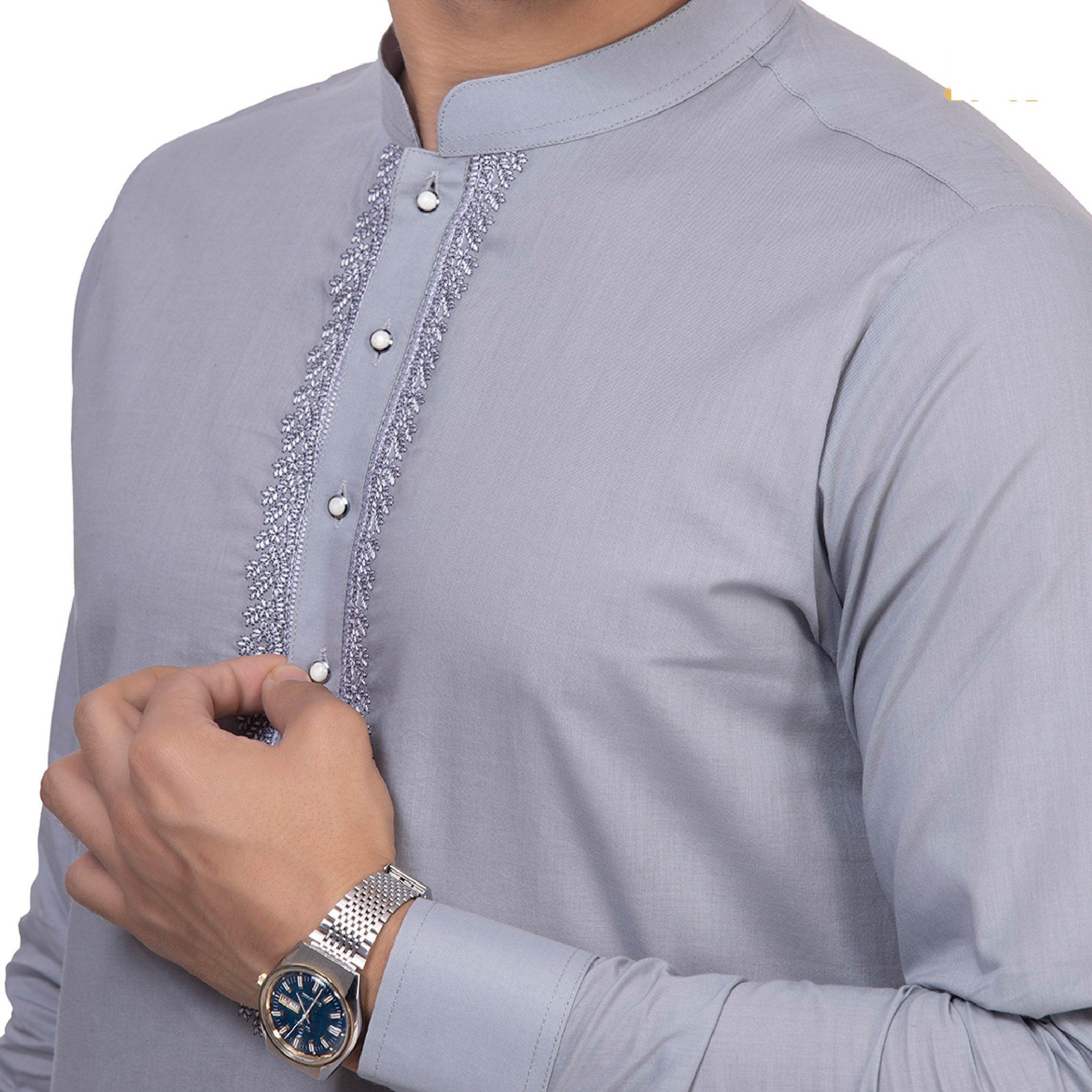 Grey Grazia Embroidered Kurta Set for Men - Mashroo