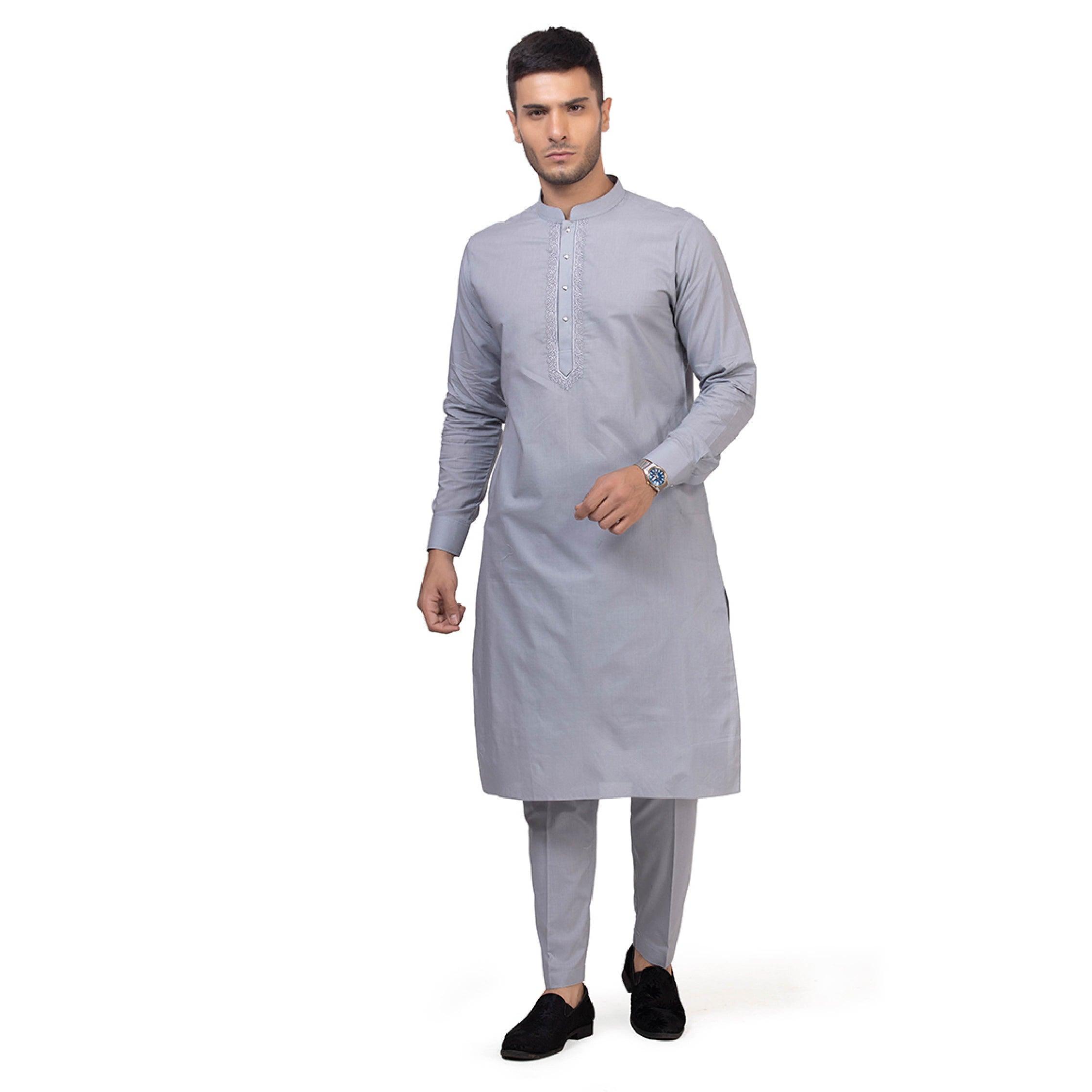 Grey Grazia Embroidered Kurta Set for Men - Mashroo