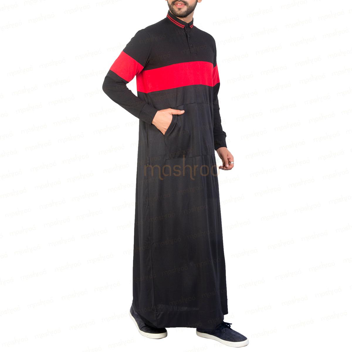 Red Black Active Thobe for Men - Mashroo