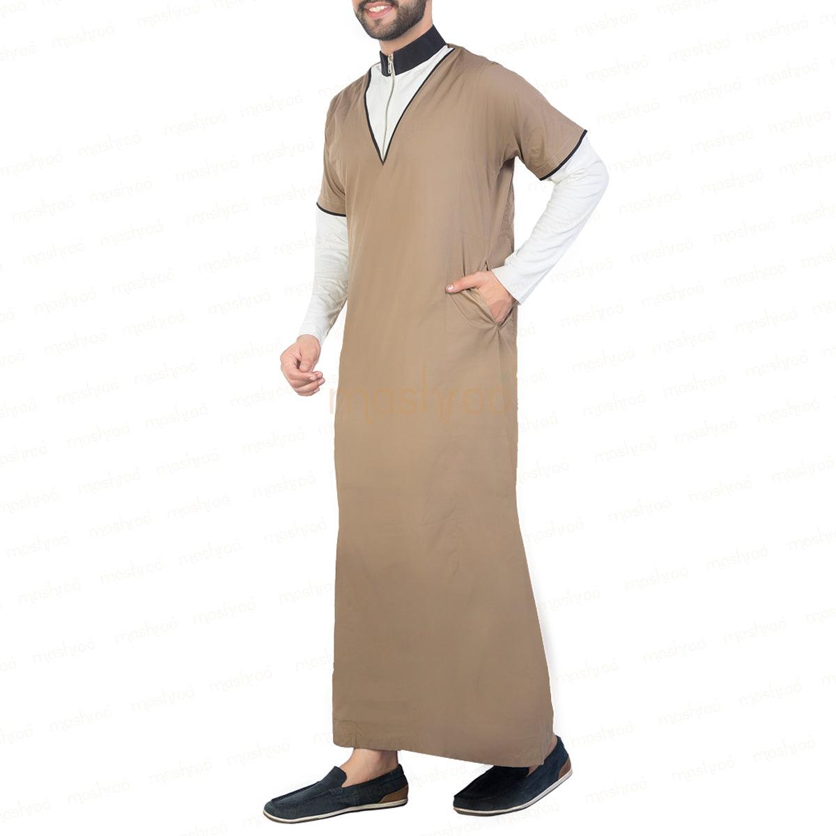 Brown A La Mode Thobe for Men - Mashroo