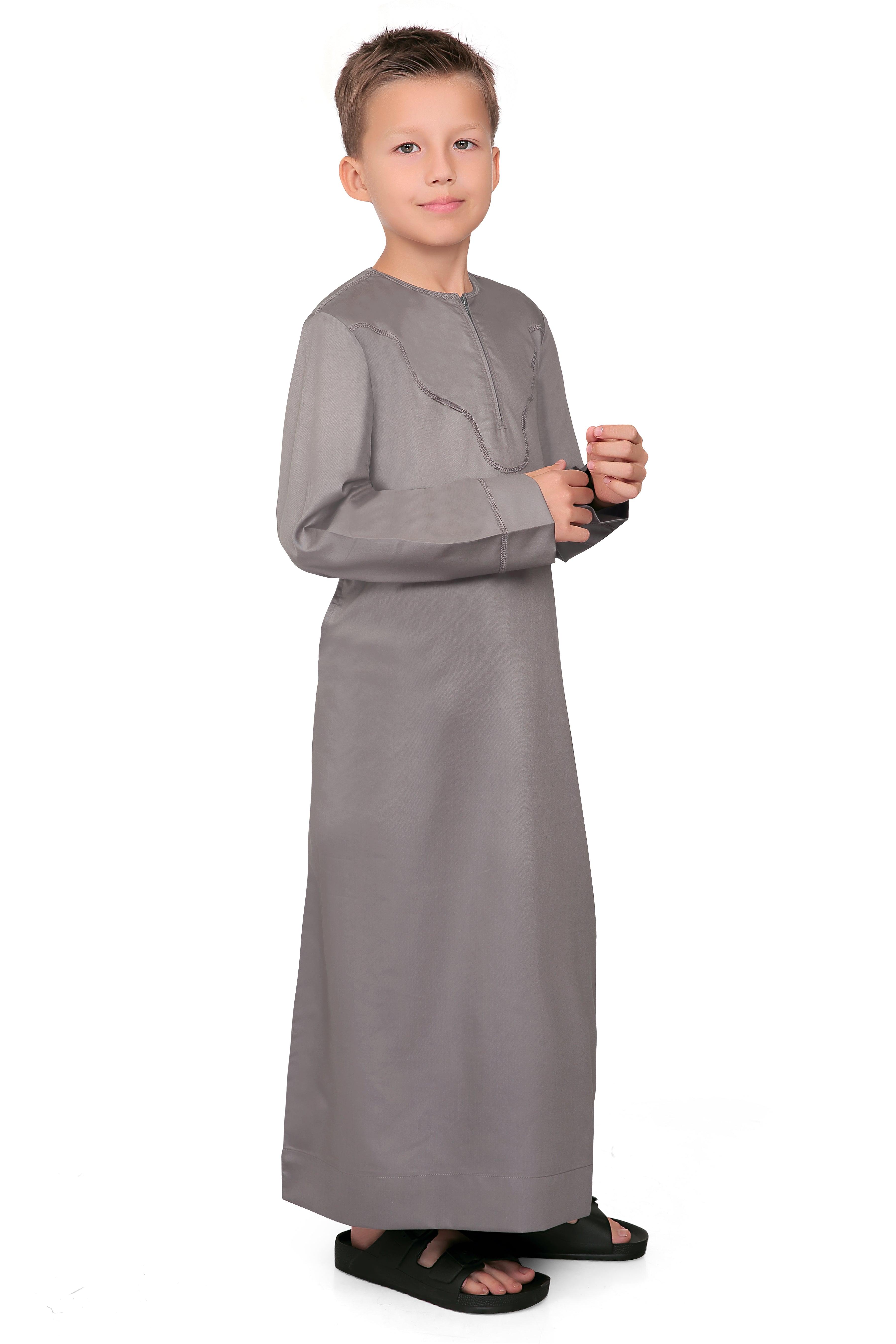 Kurvig Omani Brown Thobe for Kids - Mashroo