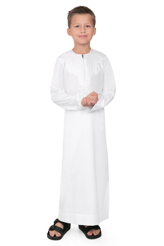 Kurvig Omani White Boys Thobe - Mashroo