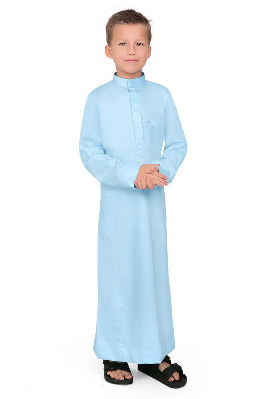 Kurvig Saudi Sky Blue Thobe for Kids - Mashroo