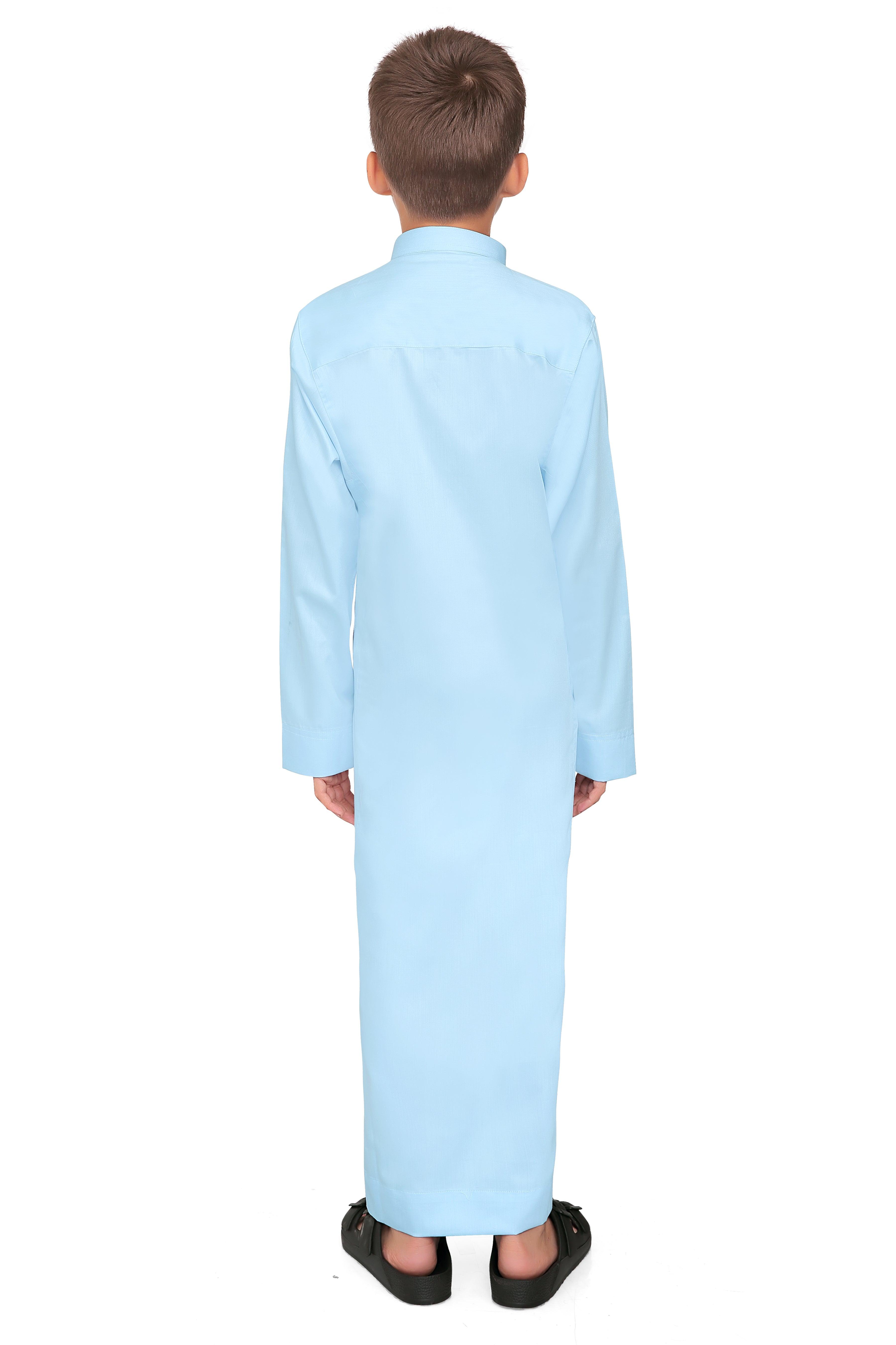 Kurvig Saudi Sky Blue Thobe for Kids - Mashroo