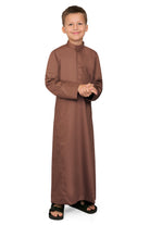 Kurvig Saudi Brown Thobe for Kids - Mashroo