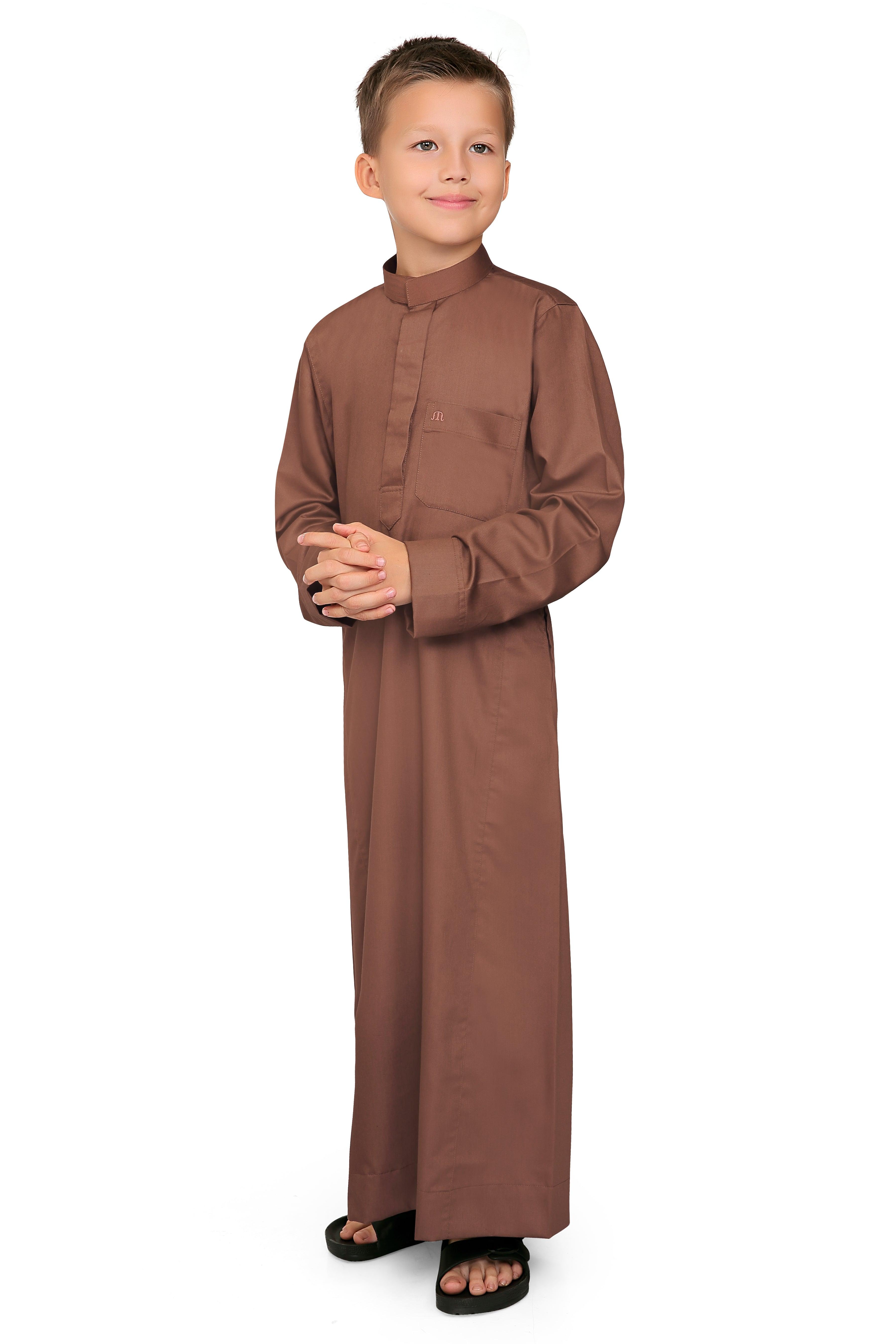 Kurvig Saudi Brown Thobe for Kids - Mashroo