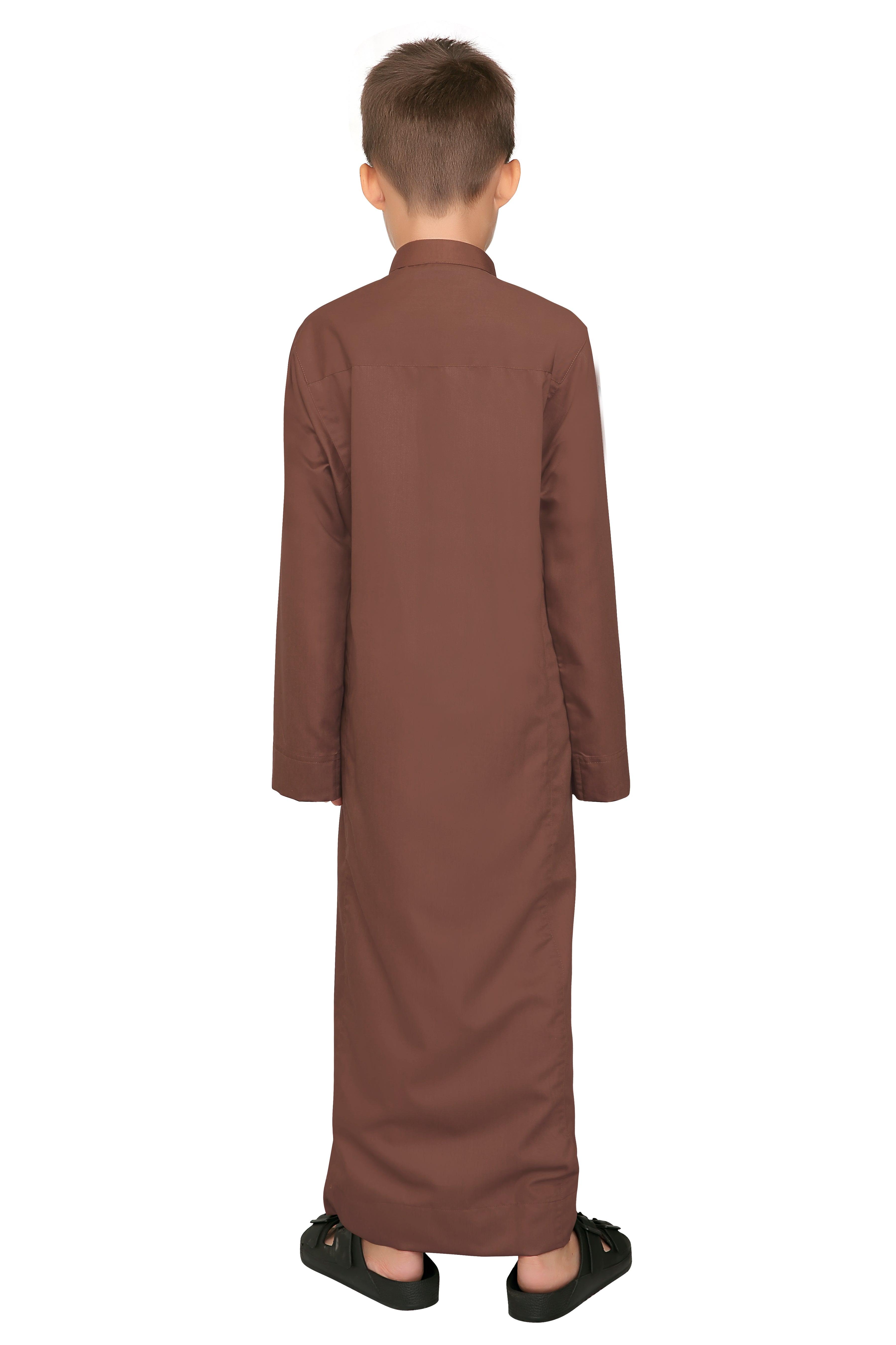 Kurvig Saudi Brown Thobe for Kids - Mashroo