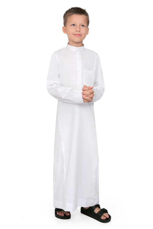 Kurvig Saudi White Thobe for Kids - Mashroo
