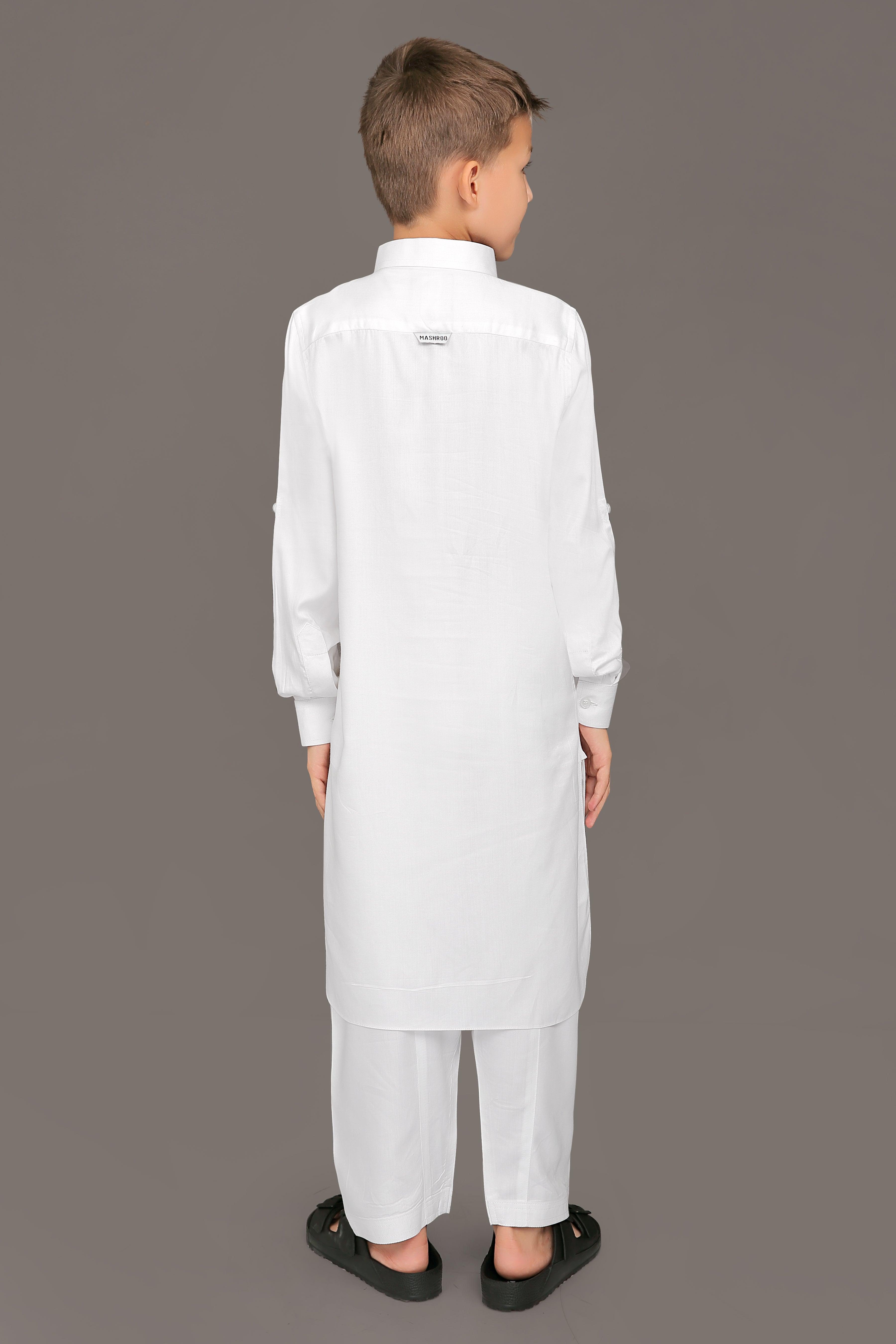Oday White Pathani Suit for Kids - Mashroo