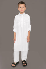 Oday White Pathani Suit for Kids - Mashroo