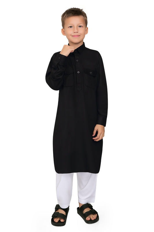 Oday Black Pathani Suit for Boys