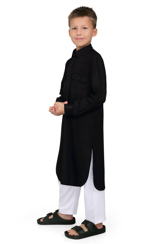 Oday Black Pathani Suit for Boys