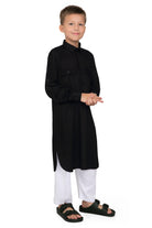 Oday Black Pathani Suit for Kids - Mashroo