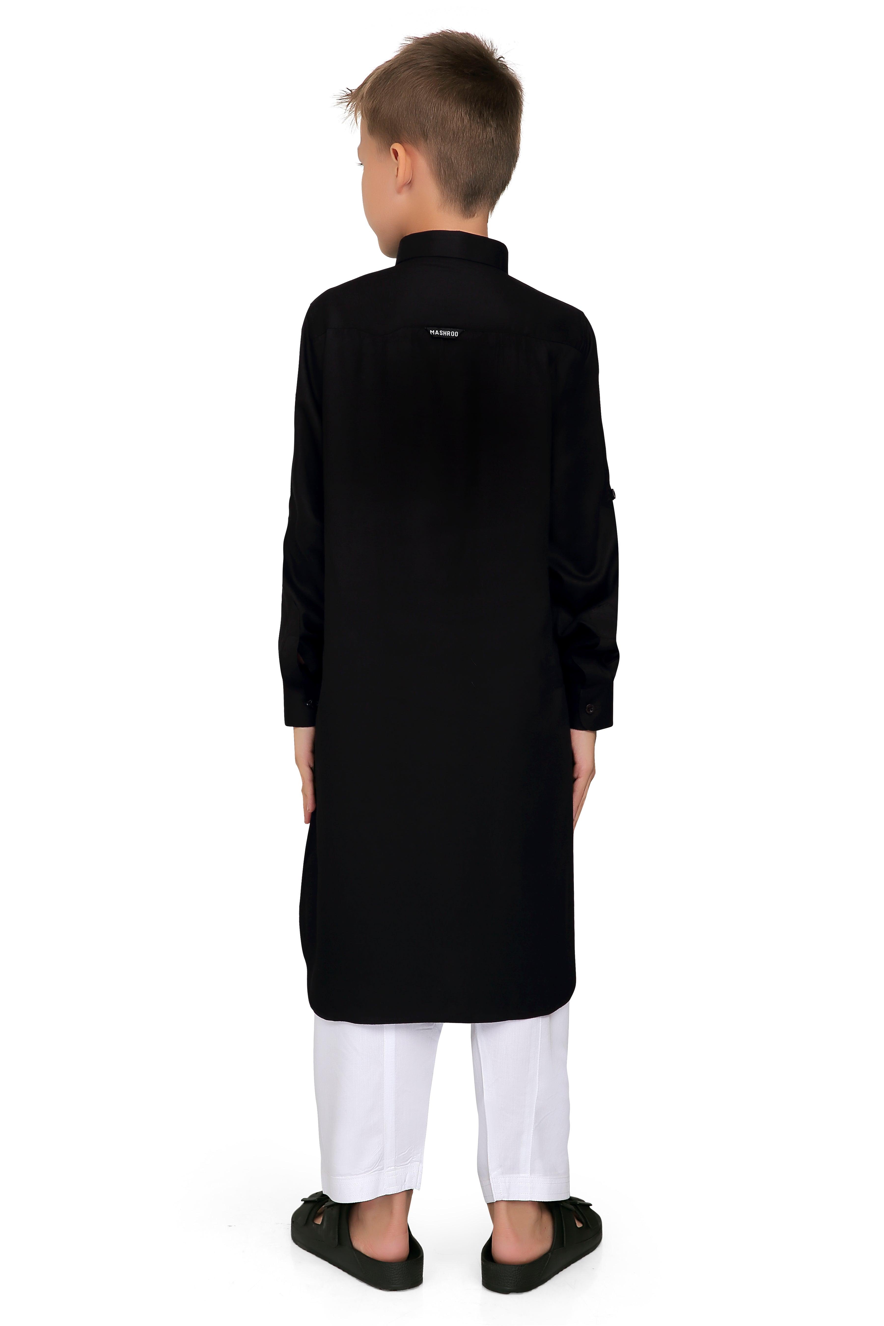 Oday Black Pathani Suit for Kids - Mashroo