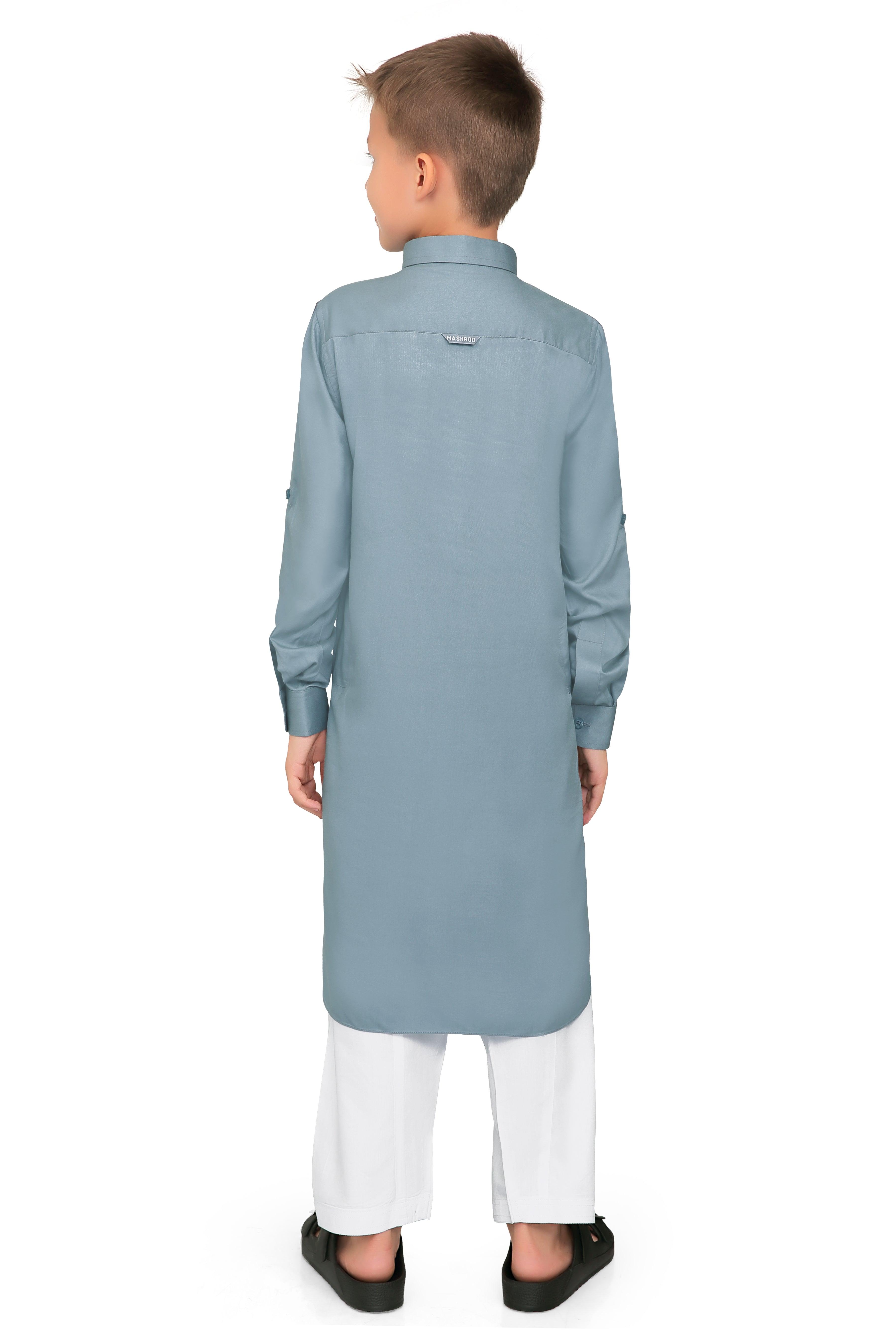 Oday Grey Pathani Suit for Kids - Mashroo