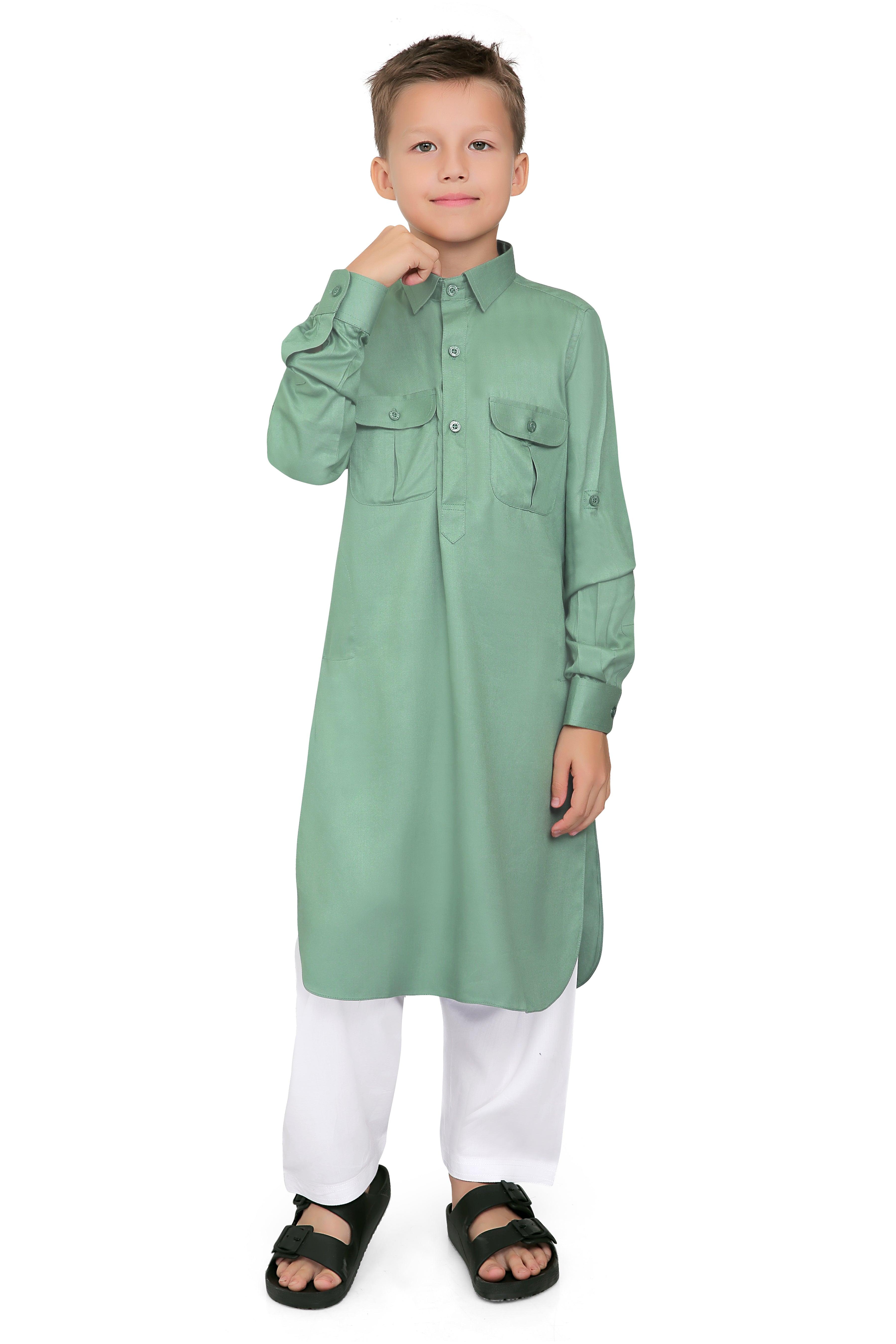 Oday Green Pathani Suit for Kids - Mashroo