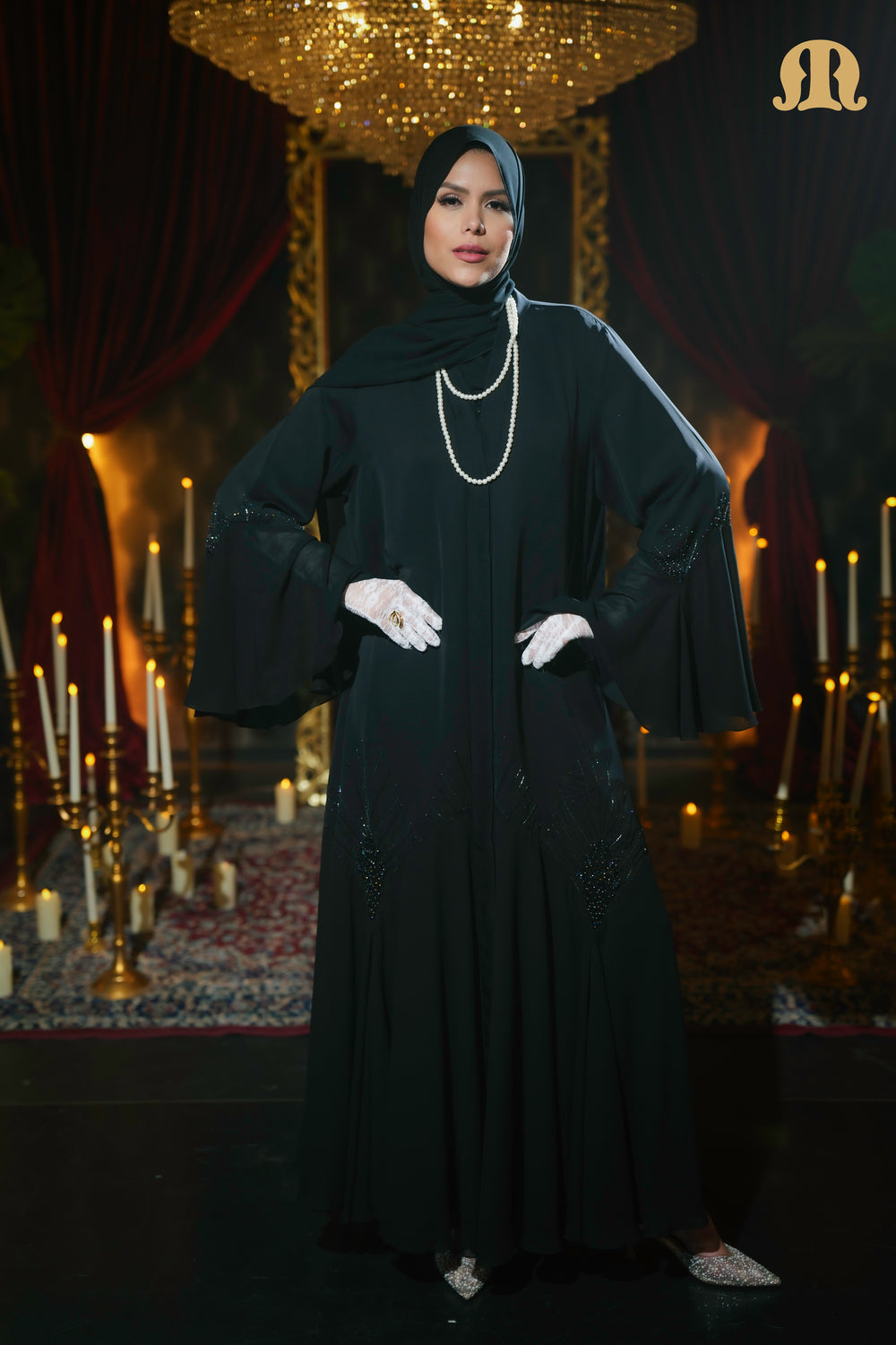 Hazel Handwork Abaya Black