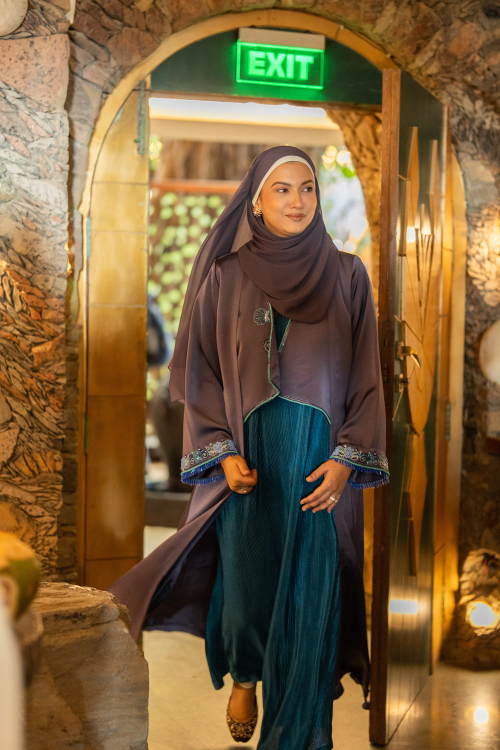 Umi Abaya | Rich Purple with Teal Green Accents