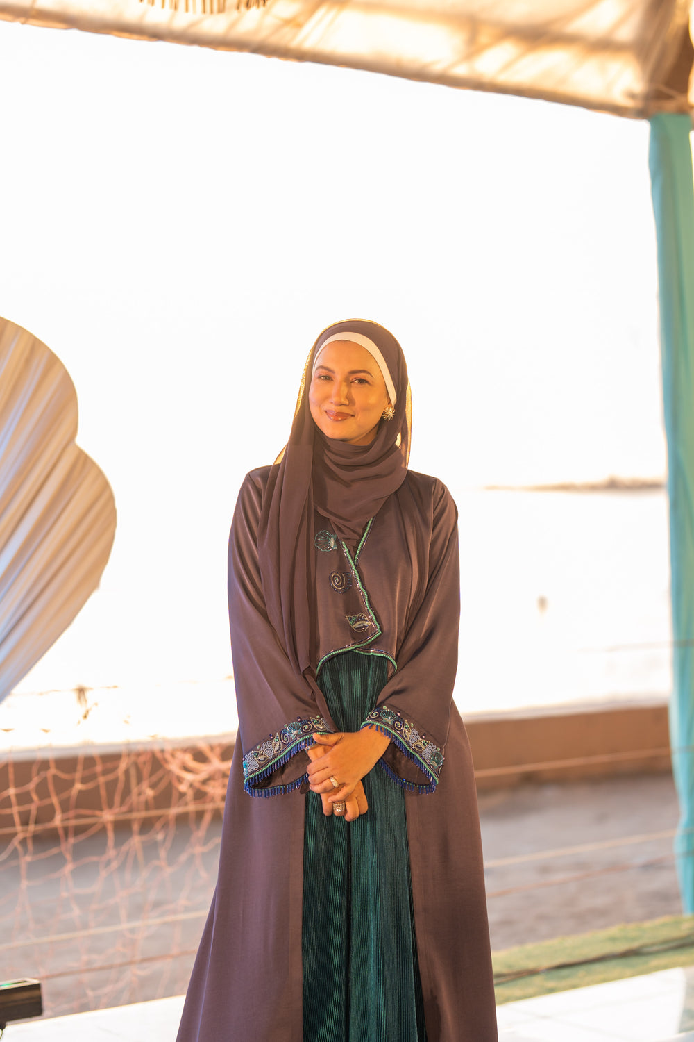 Umi Abaya | Rich Purple with Teal Green Accents