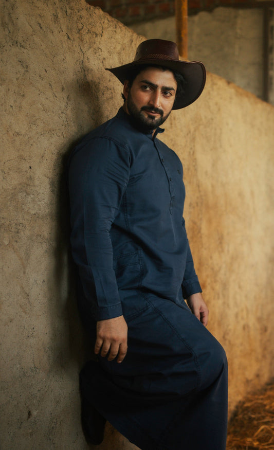 Mekong Navy Blue Denim Thobe For Men